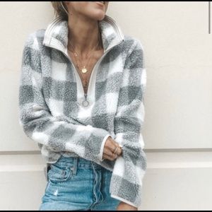 Abercrombie and Fitch plaid fuzzy Sherpa teddy